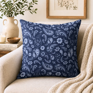 Dunkelblaues Paisley Kissen