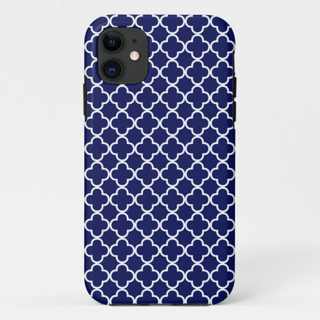 Dunkelblaues Quatrefoil Muster Case-Mate iPhone Hülle (Rückseite)
