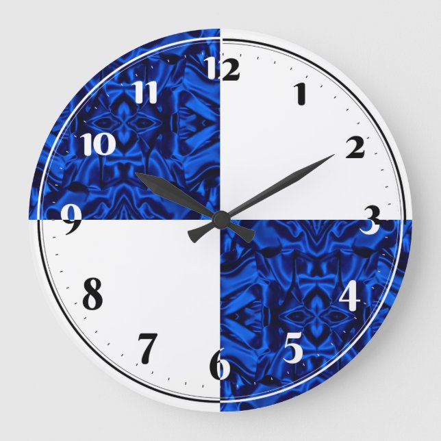 Dunkelblaues Satinmuster - Trend Große Wanduhr (Vorderseite)