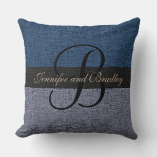Dunkelblaues und graues elegantes Monogramm-Hochze Kissen