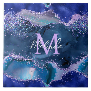 Dunkelblaues und violettes Glitter-Ozean-Achat Fliese