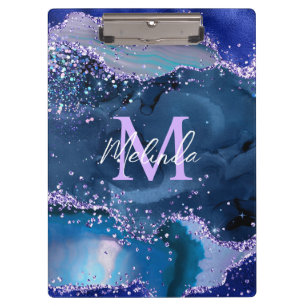 Dunkelblaues und violettes Glitter-Ozean-Achat Klemmbrett