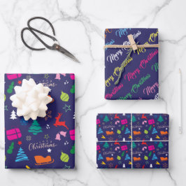 🎄 dunkelblaues Weihnachtsmuster Geschenkpapier Set