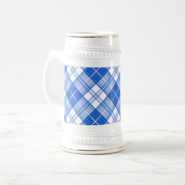 Dunkelblaues weißes Tartan Muster yxm0uat9 diagona Bierglas (Vorderseite Links)