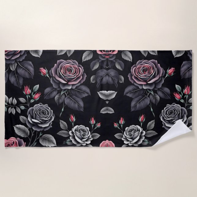 Dunkelblush-Rose Blumendesign Strandtuch (Vorderseite)