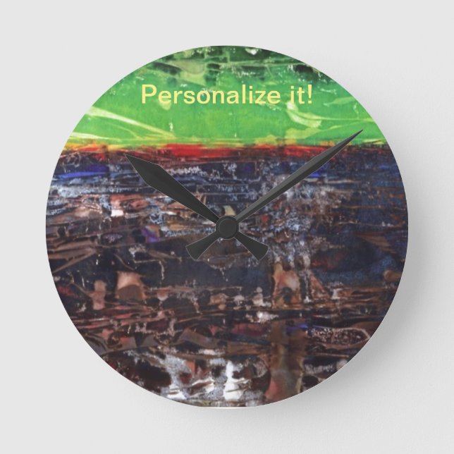 Dunkelbraun mit rot, grün, Dschungelfluss Runde Wanduhr (Vorderseite)