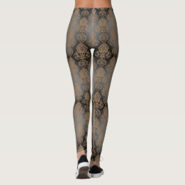 Dunkelbraun, Taupe Damask Scroll "Burnout Look" Leggings