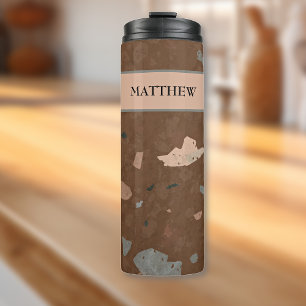 Dunkelbraun- und Erdtöne Terrazzo-Muster 16oz Thermosbecher