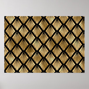 Dunkelbraun und Gold Art Deco Gemustert Poster