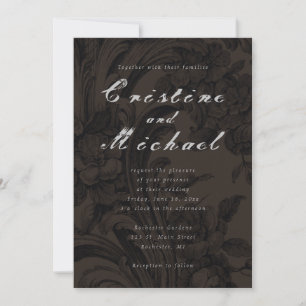 Dunkelbraune elegante Schrift Hochzeit Ornament Einladung