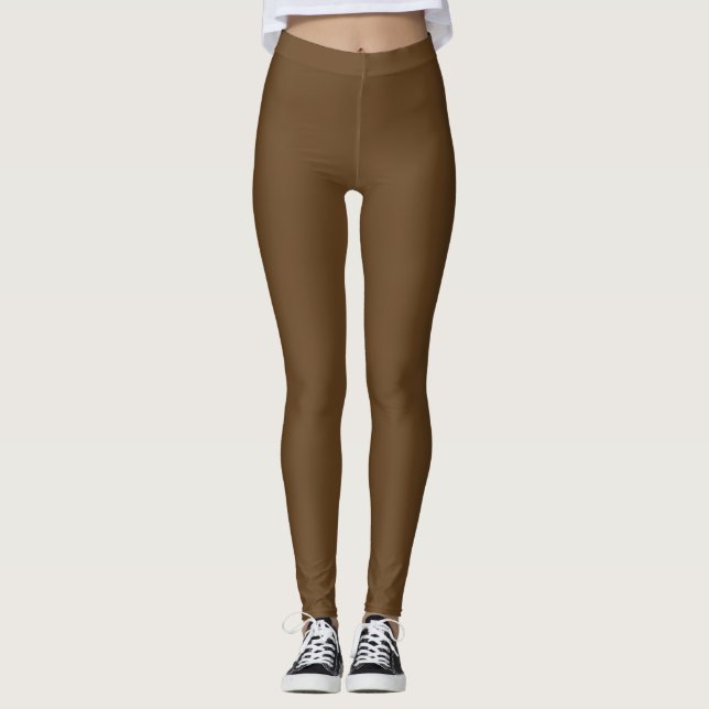 Dunkelbraune Farbe einfarbig Leggings (Vorderseite)