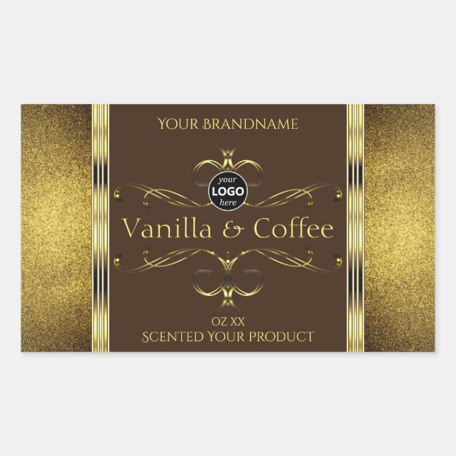 Dunkelbraune Gold-Glitzer-Grenzen-Logo Rechteckiger Aufkleber (Vorderseite)