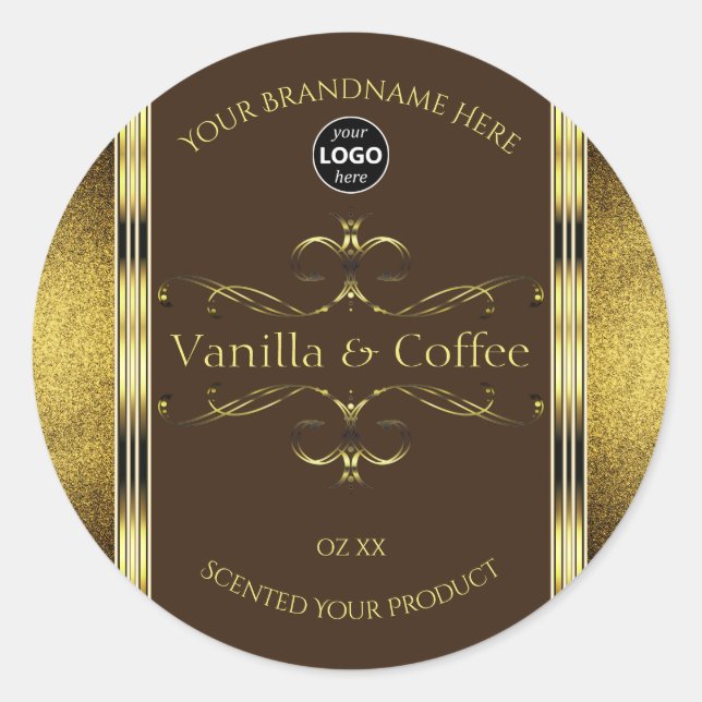 Dunkelbraune Gold-Glitzer-Grenzen-Logo Runder Aufkleber (Vorderseite)