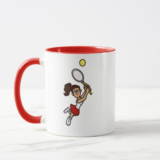 Dunkelbraune Haare Tennisspielerin Tasse (Links)