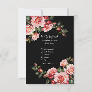Dunkelbraune Hochzeit in Rosa und rote Rosen RSVP Karte