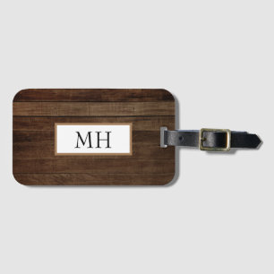 Dunkelbraune Holzgestaltung Monogramm Gepäckanhänger