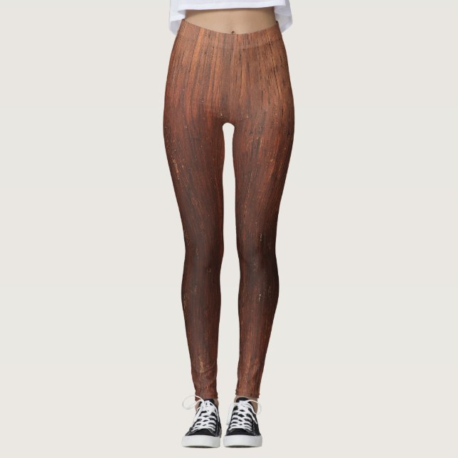 Dunkelbraune Imitate Holz Leggings (Vorderseite)