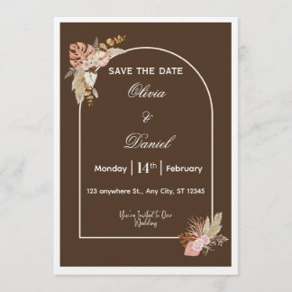 Dunkelbraune minimalistische Boho-Hochzeitseinladu Einladung