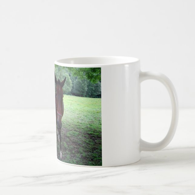 Dunkelbraune Pferde auf Weide Tasse (Rechts)