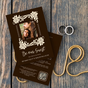 Dunkelbraune und goldene Vintage Retro-Zierrahmen Save The Date