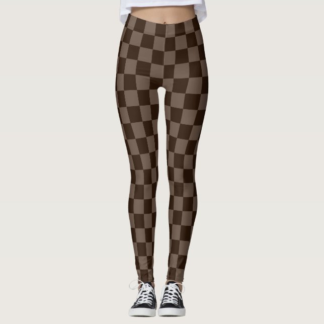 Dunkelbraune und ruhige Checkerboard Leggings (Vorderseite)