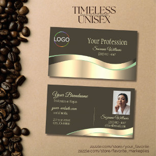 Dunkelbraune Wavy Gold-Dekoration mit Logo-Foto Visitenkarte