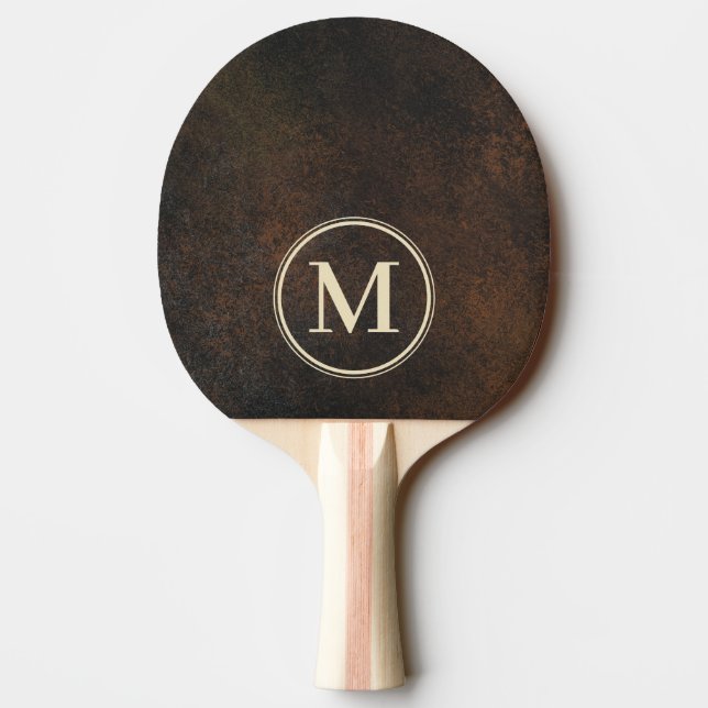 Dunkelbrauner Monazit Stein Monogramm Tischtennis Schläger (Rückseite)