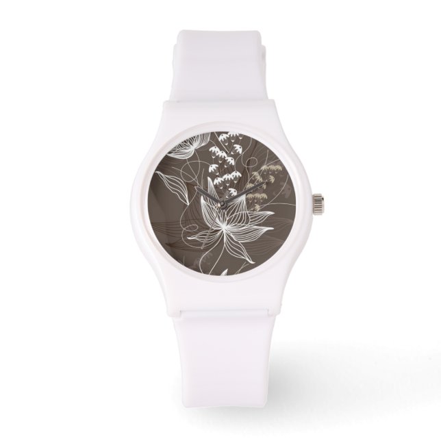 Dunkelbraunes Blumenmuster Armbanduhr (Vorderseite)