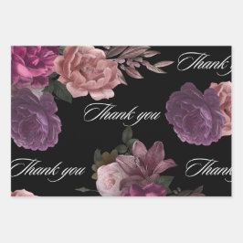 Dunkelbraunes, blumenschwarzes Brautparty Geschenkpapier Set