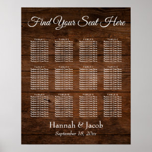 Dunkelbraunes Holz, Hochzeitssitzkarte Poster