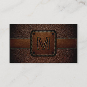 Dunkelbraunes Leder-Look Braun-Monogramm Visitenkarte