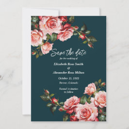 Dunkelbraunes Rosa und rote Rosen aquamarine Hochz Save The Date
