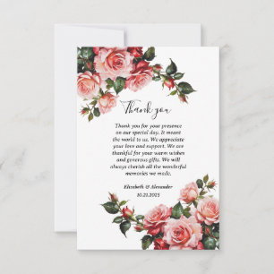 Dunkelbraunes Rosa und rote Rosen Hochzeit Dankeskarte