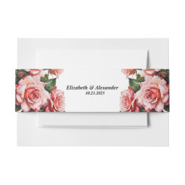 Dunkelbraunes Rosa und rote Rosen Hochzeit Einladungsbanderole