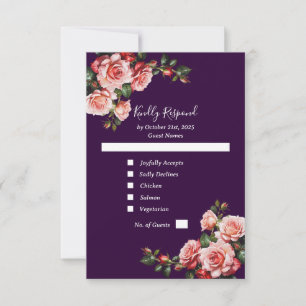Dunkelbraunes Rosa und rote Rosen lila Hochzeit RSVP Karte