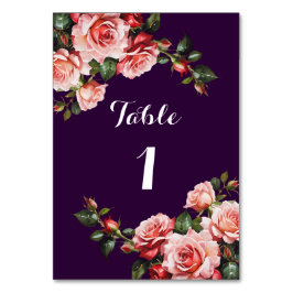 Dunkelbraunes Rosa und rote Rosen lila Hochzeit Tischnummer