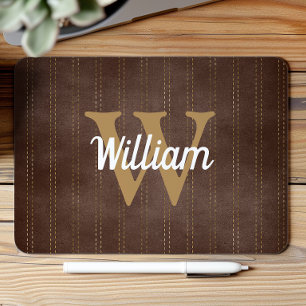 Dunkelbraunes Vintage-Pinstripe-Retro-Tan-Monogram Mousepad