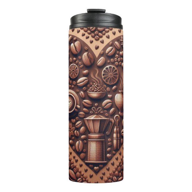 DUNKELBROWN KAFFEE-BÄNDE IN HERZFORM THERMOSBECHER (Vorderseite)