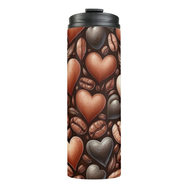 DUNKELBROWN KAFFEE-BÄNDE IN HERZFORM THERMOSBECHER (Vorderseite)