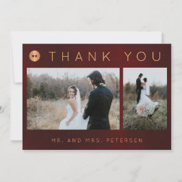 Dunkelburgunder goldener Winterhochzeit-Foto-Colla Dankeskarte