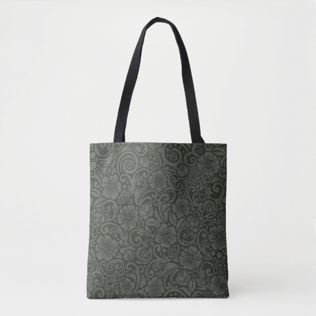 Dunkelflorale Muster Olive Grau Tasche (Vorderseite)