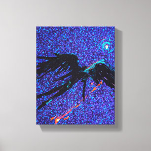 Dunkelflügelige Figur, die über den Weltraum flieg Leinwanddruck