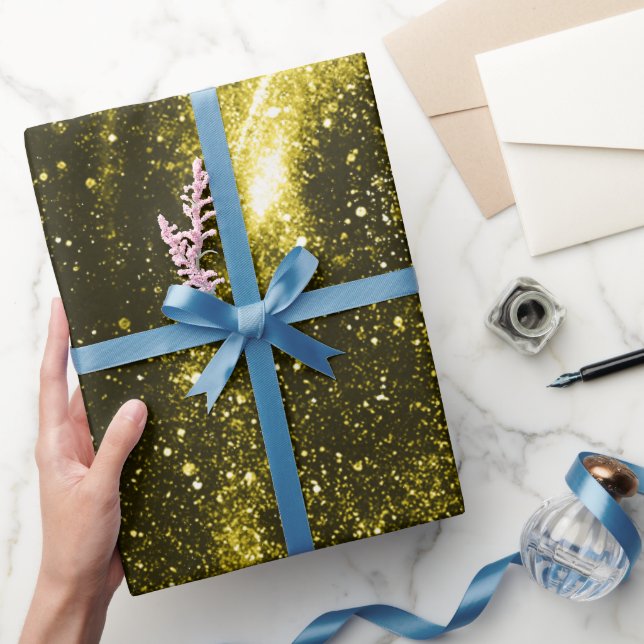 Dunkelgelbe abstrakte Galaxie Geschenkpapier (Schenken)