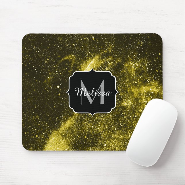Dunkelgelbe abstrakte Galaxie Monogram Mousepad (Mit Mouse)