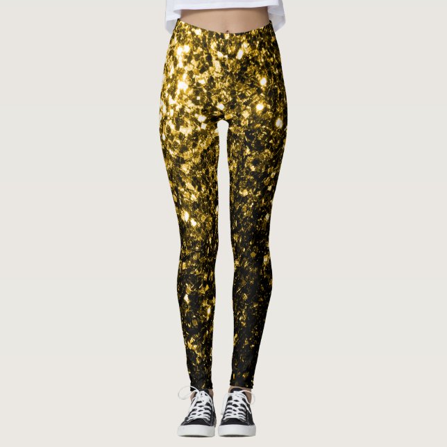 Dunkelgoldgelbe Imitate Glitzer Glitzern Leggings (Vorderseite)