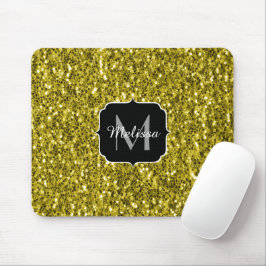 Dunkelgoldgelbe Imitate Glitzer Glitzern Monogram Mousepad