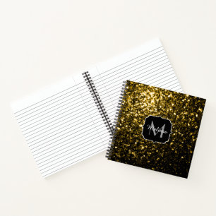 Dunkelgoldgelbe Imitate Glitzer Glitzern Monogram Notizbuch