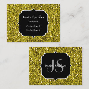 Dunkelgoldgelbe Imitate Glitzer Glitzern Monogram Visitenkarte