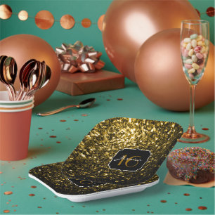 Dunkelgoldgelbe Imitate Glitzer Glitzern Sweet 16 Pappteller
