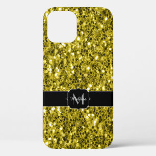 Dunkelgoldgelber falscher Glitterfunkel Monogramm Case-Mate iPhone Hülle